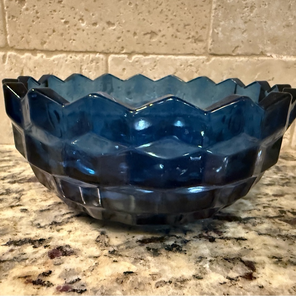 Vintage Indiana Glass Colony Whitehall Cobalt Blue Cubist Candy Dish.